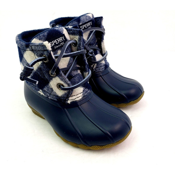 Sperry Top Sider Saltwater Toddler Size 7 Blue Plaid Wool Waterproof Duck Boots - Picture 1 of 12